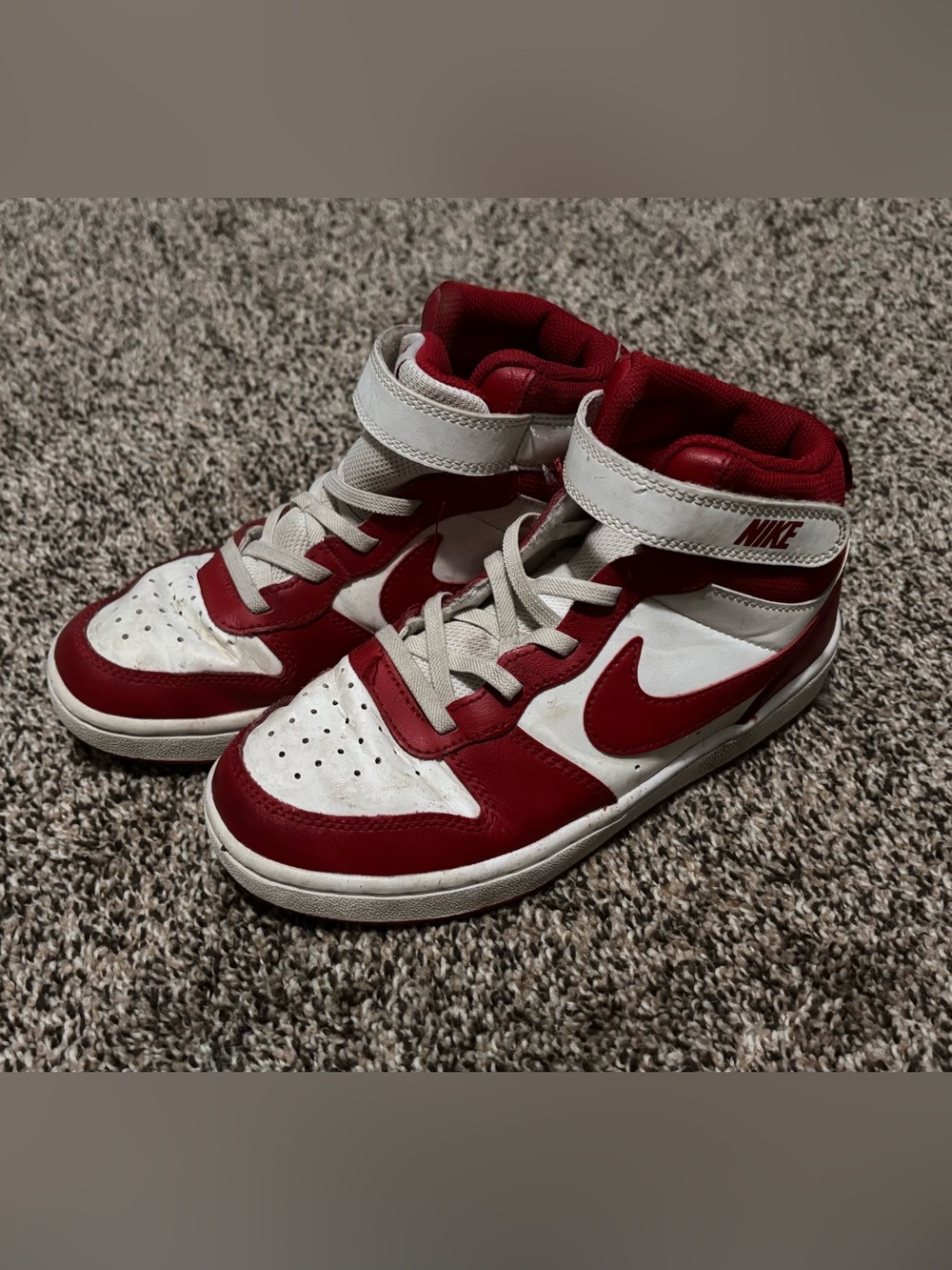 Nike Kids Red and White High-Top Sneakers with Strap